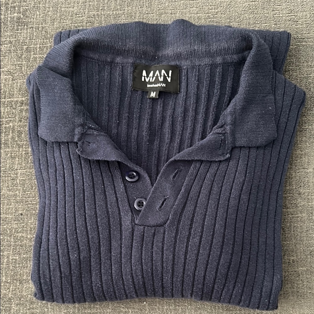 BoohooMAN L/S Ribbed Polo